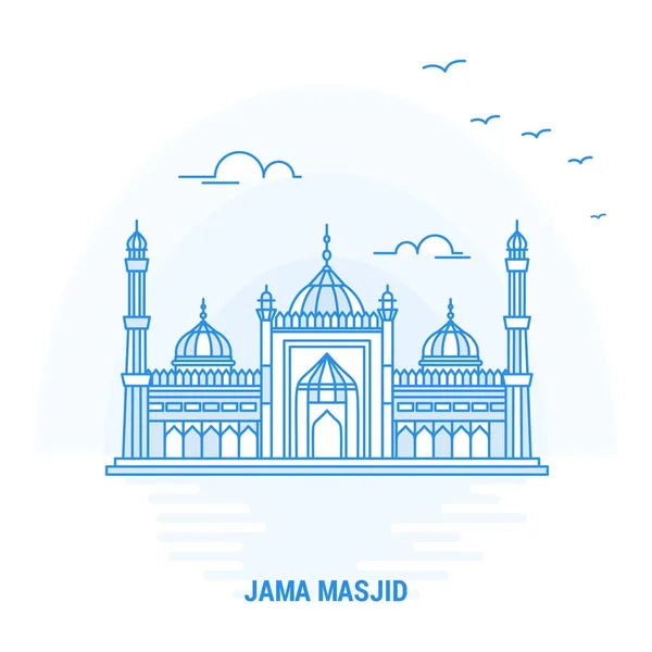 Jama Masjid Blå Landmärke Kreativ Bakgrund Och Affisch Mall — Stock vektor