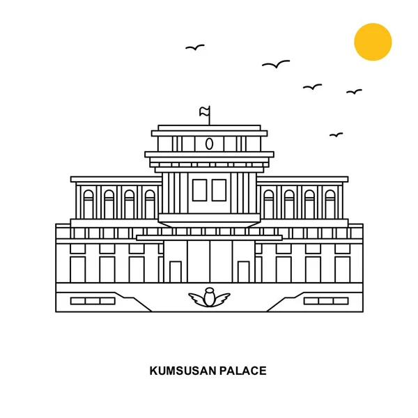 Kumsusan Palace Monument Mondo Viaggio Illustrazione Naturale Sfondo Stile Linea — Vettoriale Stock
