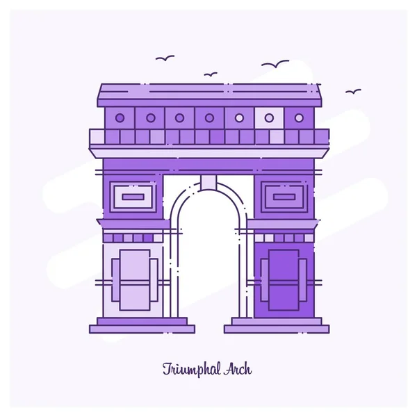 凱旋門のアーチ ランドマーク紫色の点線スカイライン ベクトル図 — ストックベクタ