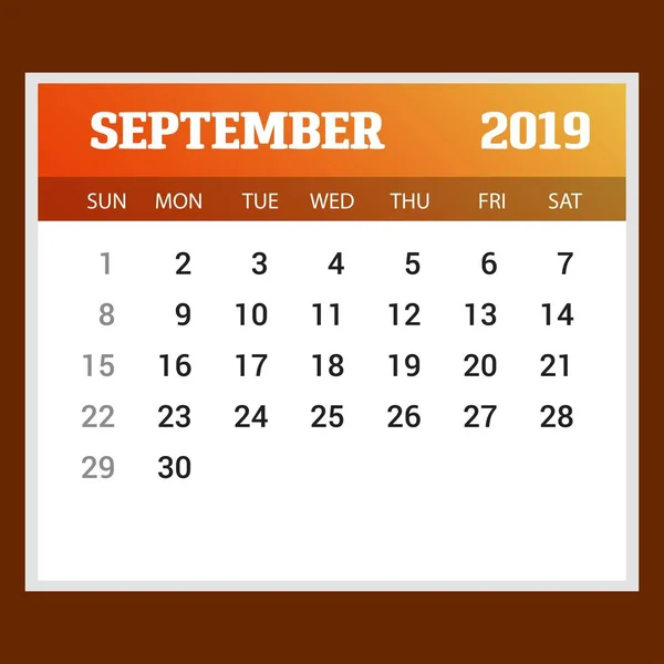 2019 Happy New Year September Calendar Template Рождественский Фон — стоковый вектор