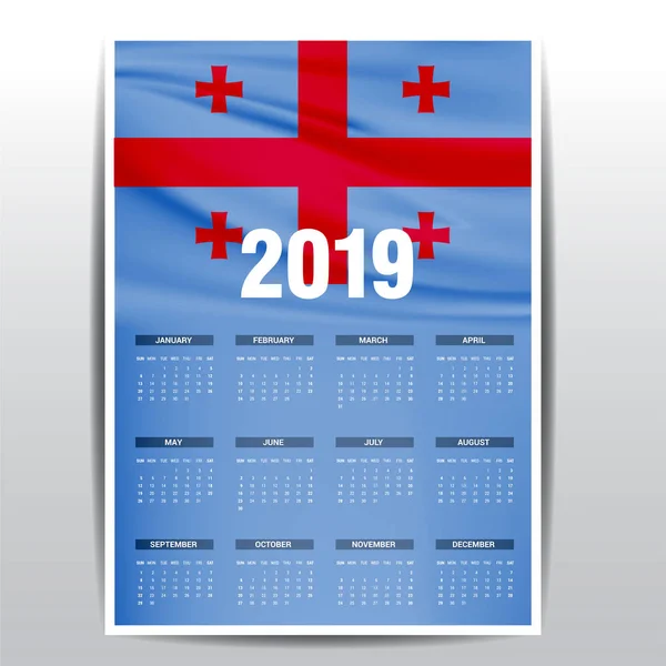 Tle Flaga Gruzji Kalendarz 2019 Język Angielski — Wektor stockowy