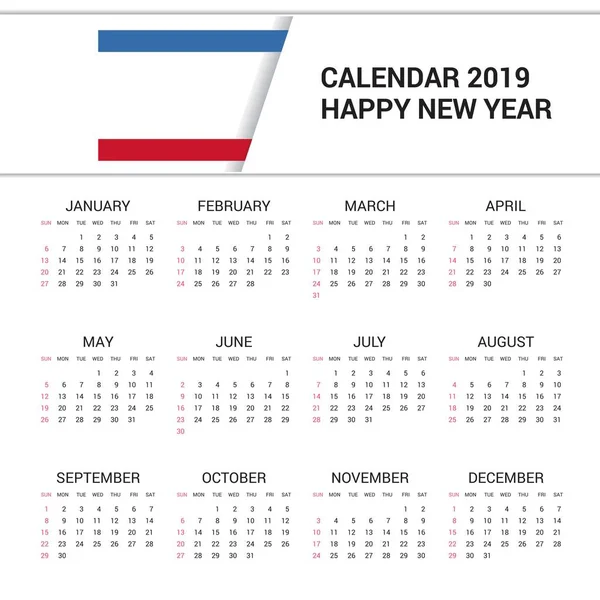 Calendario 2019 Crimea Fondo Bandera Idioma Inglés — Vector de stock