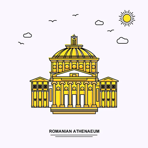 Modèle Affiche Monument Romanian Athenaeum Voyage Dans Monde Illustration Jaune — Image vectorielle