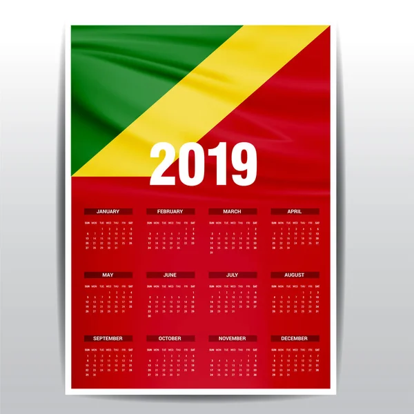 Calendario 2019 República Del Congo Fondo Bandera Idioma Inglés — Archivo Imágenes Vectoriales