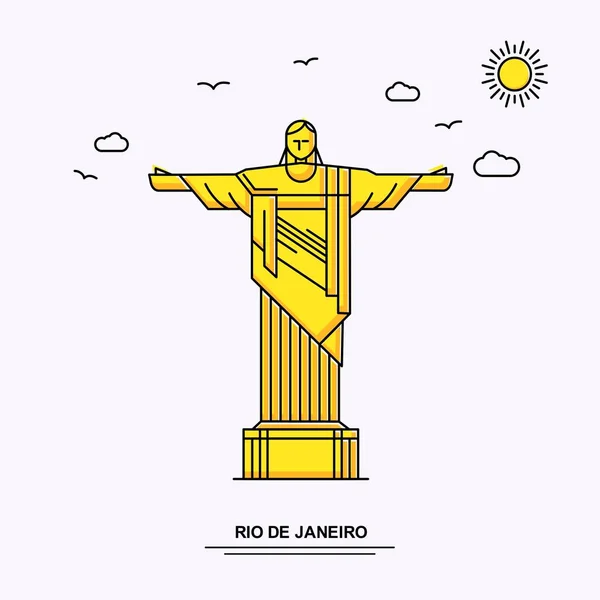 Plantilla Cartel Monumento Rio Janeiro Mundo Viaje Amarillo Ilustración Fondo — Vector de stock
