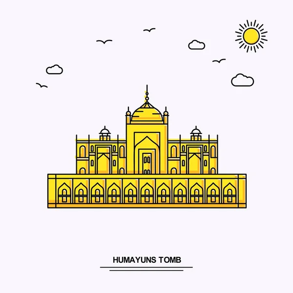 Templat Templat Monumen Tomb Humayuns World Travel Ilustrasi Kuning Latar - Stok Vektor