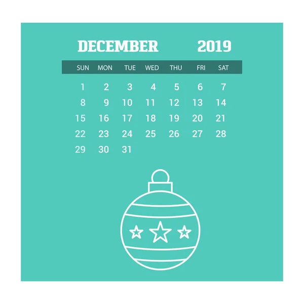 2019 Happy New Year December Calendar Template Christmas Background — Stock Vector