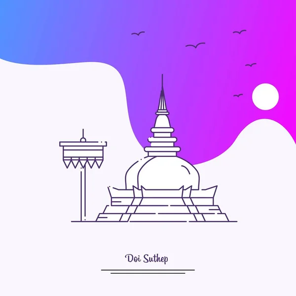 Reizen Doi Suthep Poster Sjabloon Paarse Creatieve Achtergrond — Stockvector