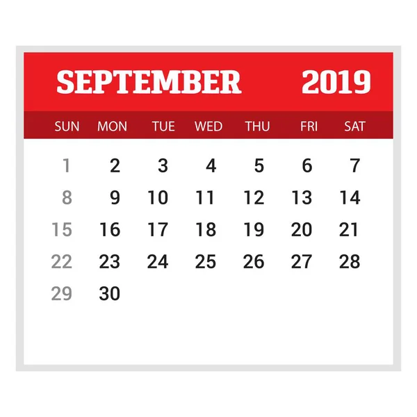 2019 Happy New Year September Calendar Template Рождественский Фон — стоковый вектор