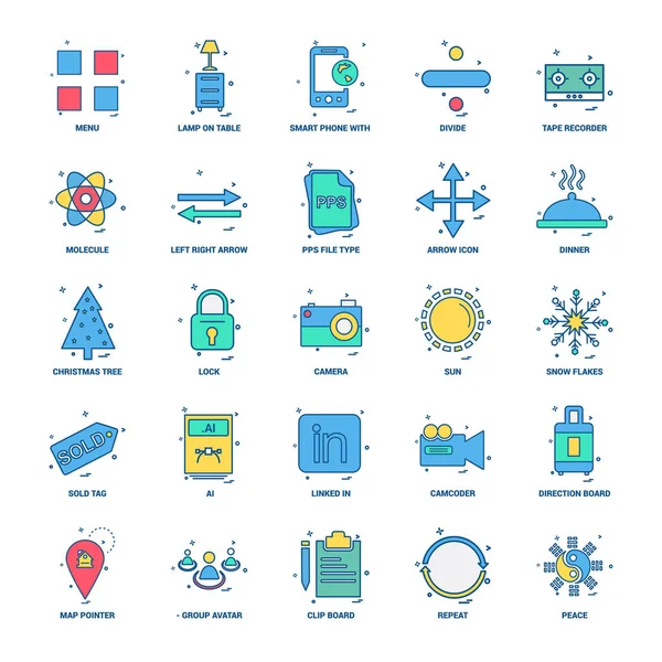 25业务概念混合平面彩色图标集 — 图库矢量图片