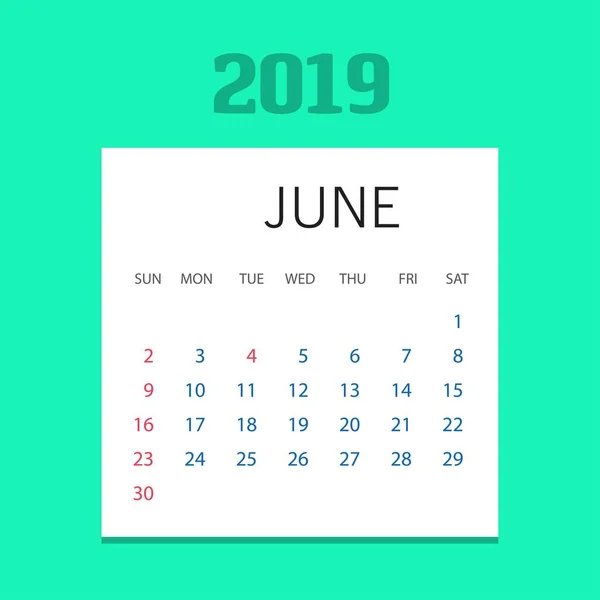 2019 Happy New Year June Calendar Template Рождественский Фон — стоковый вектор