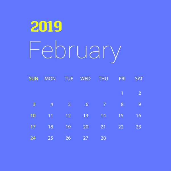 2019 Frohes Neues Jahr Februar Kalendervorlage Weihnachtlicher Hintergrund — Stockvektor