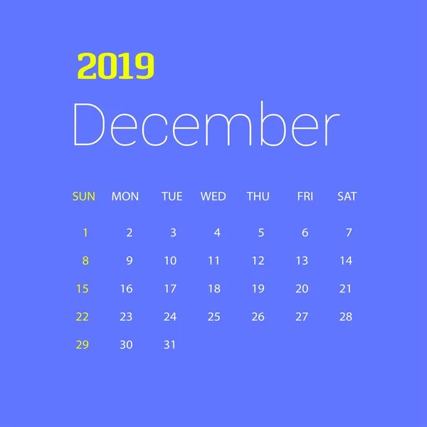 2019 Szczęśliwego Nowego Roku Grudzień Kalendarz Szablonu Boże Narodzenie Tło — Wektor stockowy