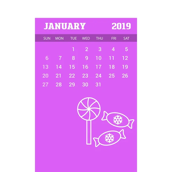 2019 Feliz Año Nuevo Enero Calendario Plantilla — Archivo Imágenes Vectoriales