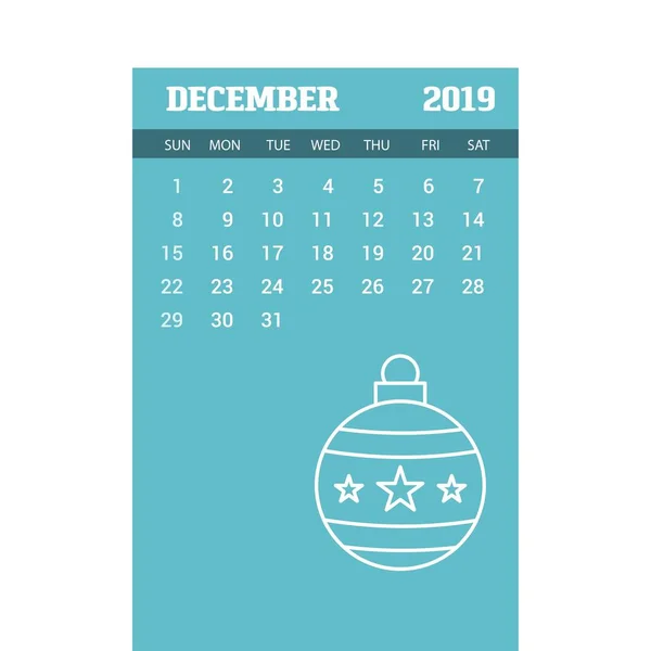 2019 Новим Роком Шаблон Календаря Грудня Різдвяний Фон — стоковий вектор