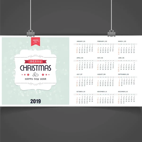 Plantilla Calendario Navidad 2019 — Vector de stock