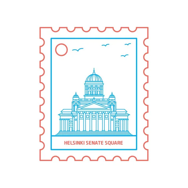 Helsinki Senate Square Postage Stamp Blue Red Line Style Vector — Stock Vector