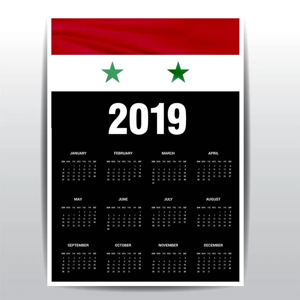 Kalender 2019 Syrië Vlag Achtergrond Engelse Taal — Stockvector