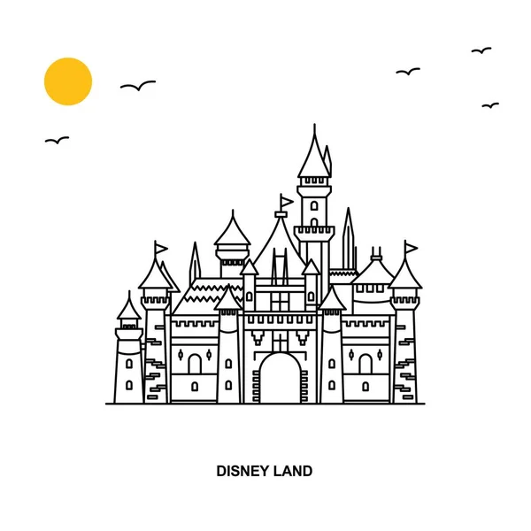 Disney Land Monument World Travel Ilustración Natural Fondo Estilo Línea — Archivo Imágenes Vectoriales