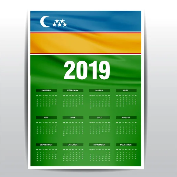 Calendário 2019 Karakalpakstan Bandeira Fundo Língua Inglesa — Vetor de Stock