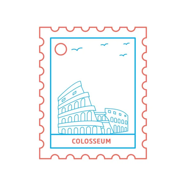 Colosseum Postage Stamp Blue Red Line Style Vector Illustration — Stock Vector