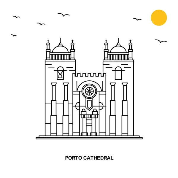Porto Cathedral Monument World Travel Natural Illustration Background Line Style — Stock Vector