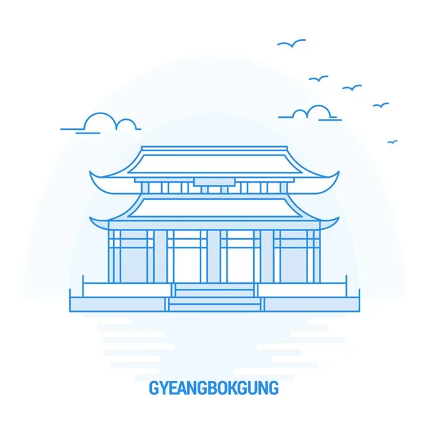 Gyeangbokgung Punto Riferimento Blu Sfondo Creativo Modello Poster — Vettoriale Stock