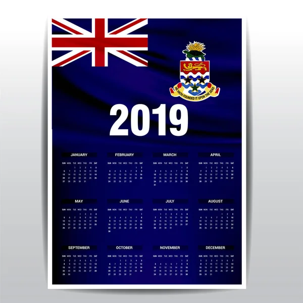 Kalendarzowy 2019 Kajmany Flaga Tła Język Angielski — Wektor stockowy