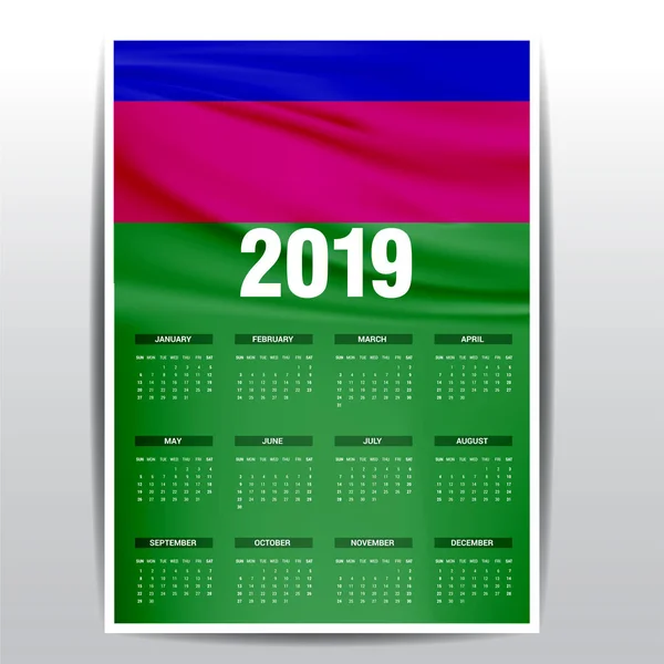 Calendario 2019 Kuban República Popular Fondo Bandera Idioma Inglés — Archivo Imágenes Vectoriales