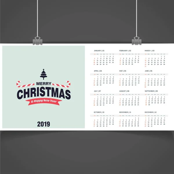 Modelo Calendário Natal 2019 — Vetor de Stock