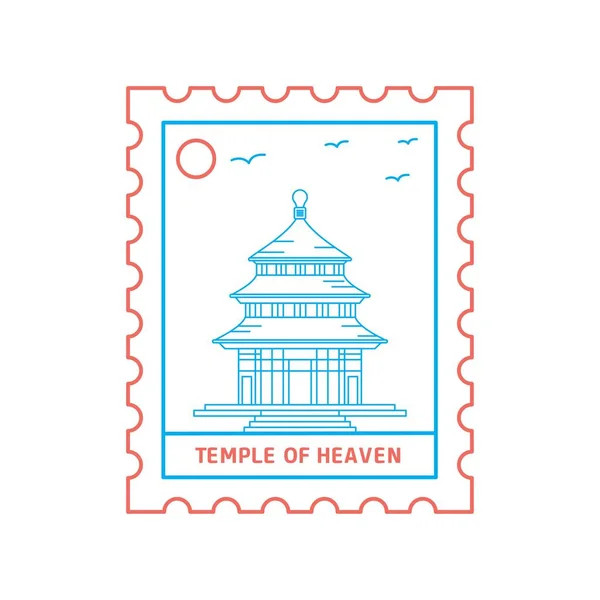 Temple Heaven Postage Stamp Blue Red Line Style Vector Illustration — Stock Vector