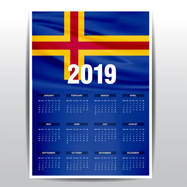 Kalendarzowy 2019 Aland Flaga Tła Język Angielski — Wektor stockowy