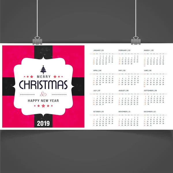 Modèle Calendrier Noël 2019 — Image vectorielle