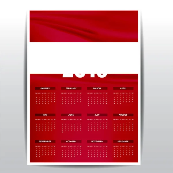 Calendário 2019 Indonésia Bandeira Fundo Língua Inglesa — Vetor de Stock