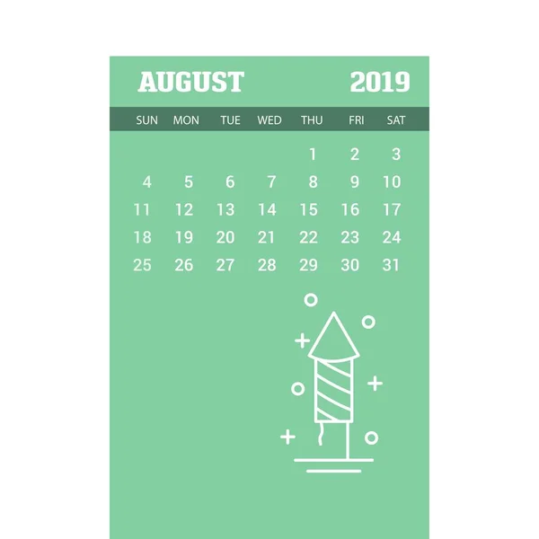 2019 Happy New Year August Calendar Template Рождественский Фон — стоковый вектор