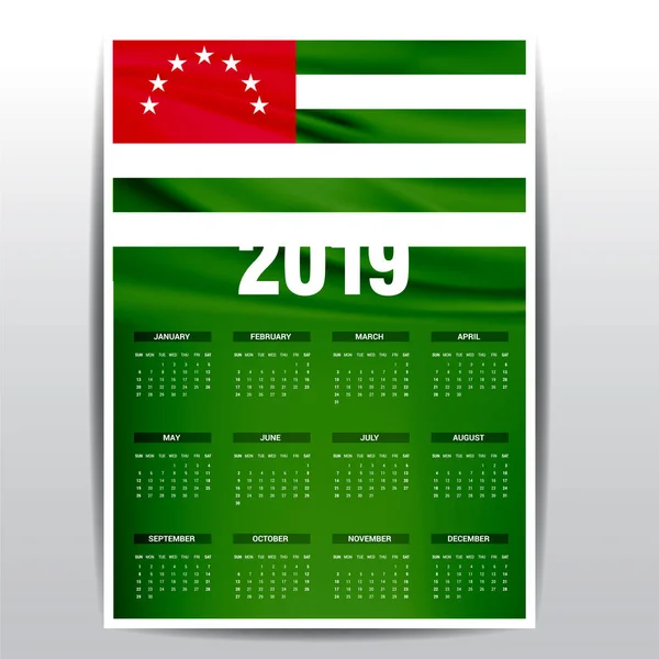 Kalender 2019 Abchazien Flagga Bakgrund Engelska Språket — Stock vektor