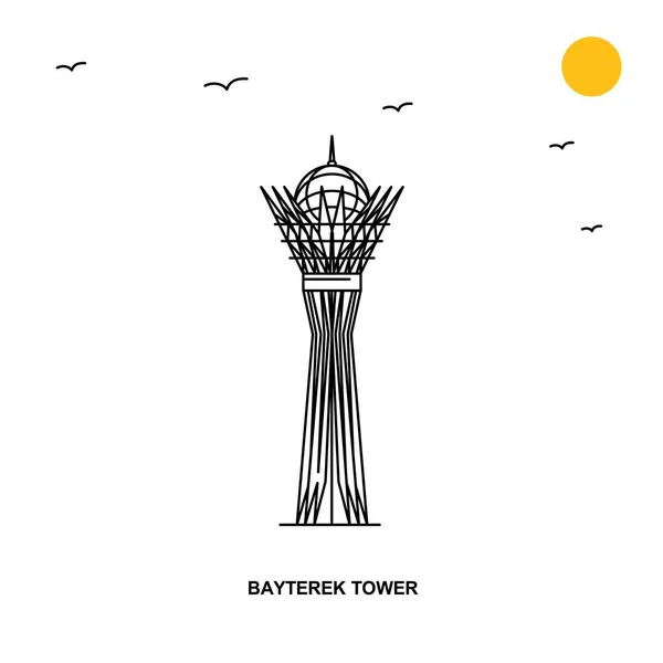 Bayterek Tower Monument Mondo Viaggio Illustrazione Naturale Sfondo Stile Linea — Vettoriale Stock