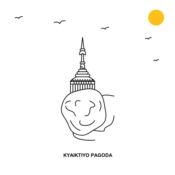 Kyaiktiyo Pagoda Monumento Mondo Viaggio Illustrazione Naturale Sfondo Stile Linea — Vettoriale Stock