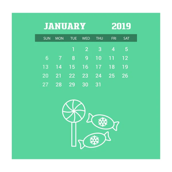 2019 Mutlu Yeni Yıl Ocak Takvim Şablonu — Stok Vektör