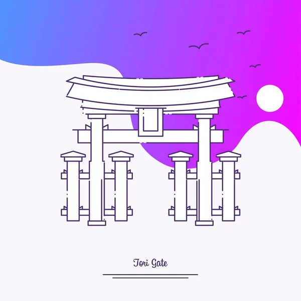 Шаблон Плакату Travel Tori Gate Фіолетовий Творчий Фон — стоковий вектор