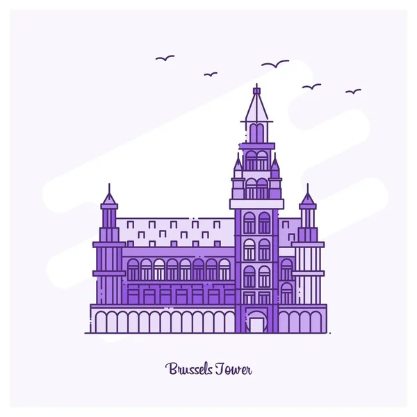 Bruselas Torre Landmark Purple Dotted Line Skyline Vector Ilustración — Archivo Imágenes Vectoriales