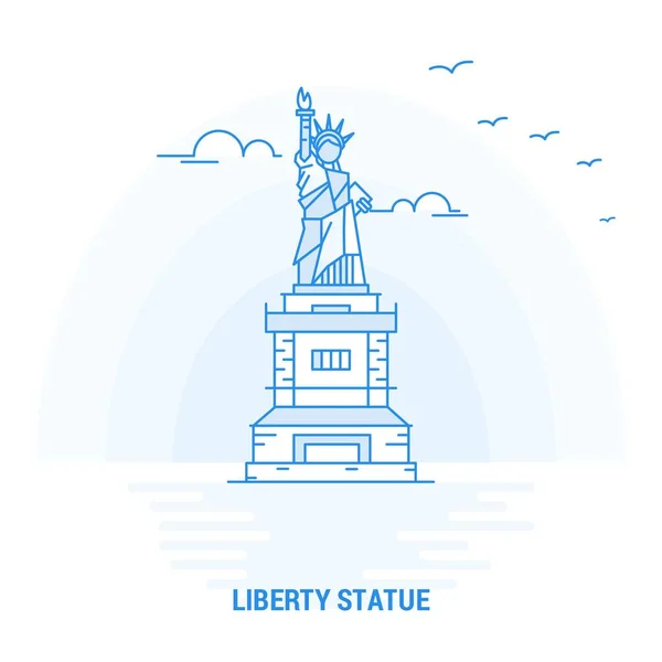 Estatuto Liberdade Blue Landmark Fundo Criativo Modelo Cartaz —  Vetores de Stock