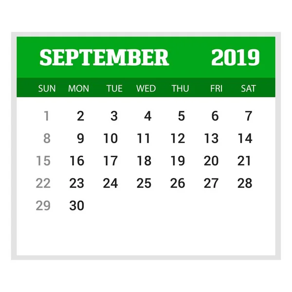 2019 Happy New Year September Calendar Template Рождественский Фон — стоковый вектор