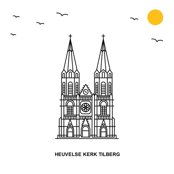 Heuvelse Kerk Tilberg Monumento Mondo Viaggio Illustrazione Naturale Sfondo Stile — Vettoriale Stock