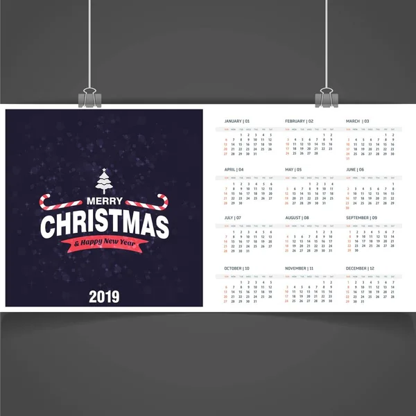 2019 Christmas Calendar Template — Stock Vector