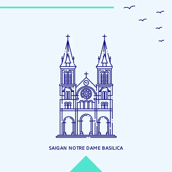 Saigan Notre Dame Basilica Skyline Illustrazione Vettoriale — Vettoriale Stock