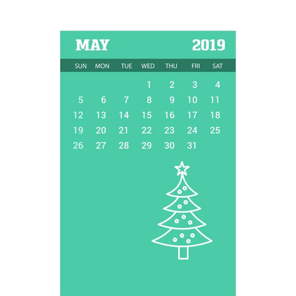 2019 Feliz Ano Novo Maio Calendário Modelo Fundo Natal — Vetor de Stock