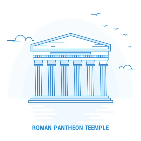 Romeinse Pantheon Teemple Blue Landmark Creatieve Achtergrond Poster Sjabloon — Stockvector