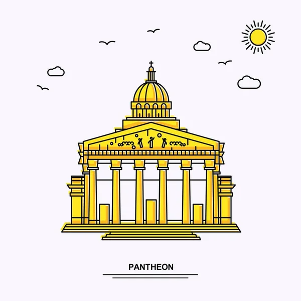 Pantheon Monument Poster Template Mondo Viaggio Giallo Illustrazione Sfondo Linea — Vettoriale Stock