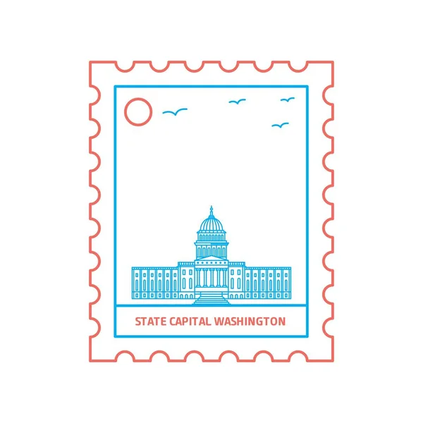 State Capital Washington Postage Stamp Blue Red Line Style Vector — Stock Vector
